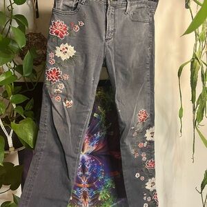 DRIFTWOOD Gray Floral Embroidered Jeans